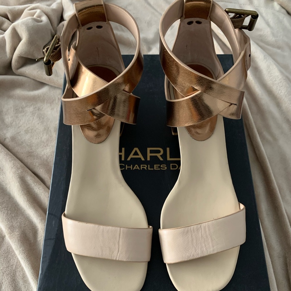 Charles David sandals one natural and bronze